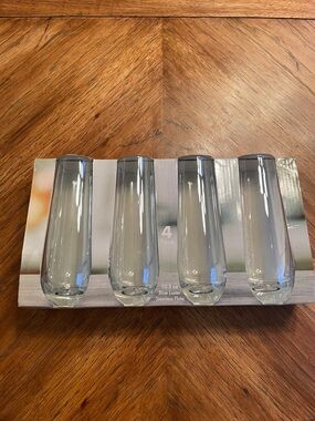 Clear Light Blue Glass Stemless Flute Set - 4 Piece